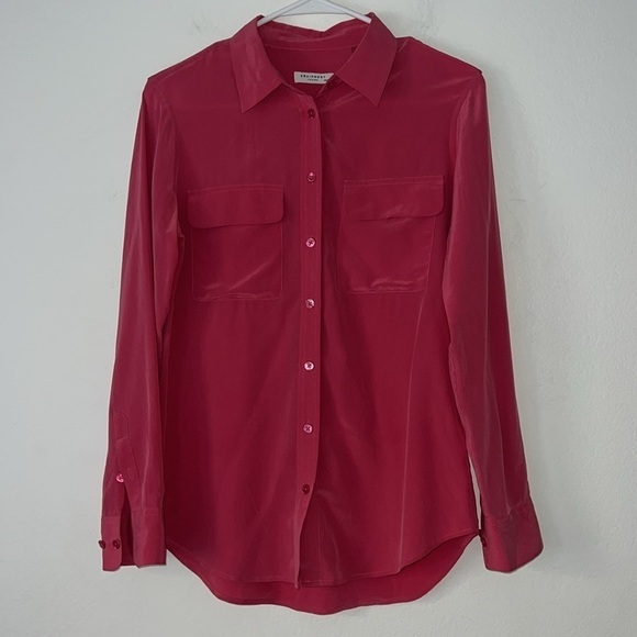 Equipment Femme Slim Signature Silk Longsleeve Top Size XS Raspberry Sorbet Pink - Picture 3 of 9